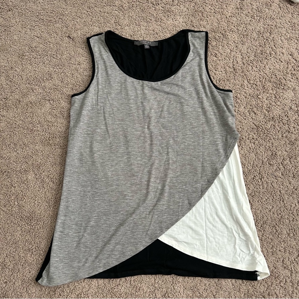 Essentials by Milano Gray Black White Color block Sleeveless tanktop Shirt Med